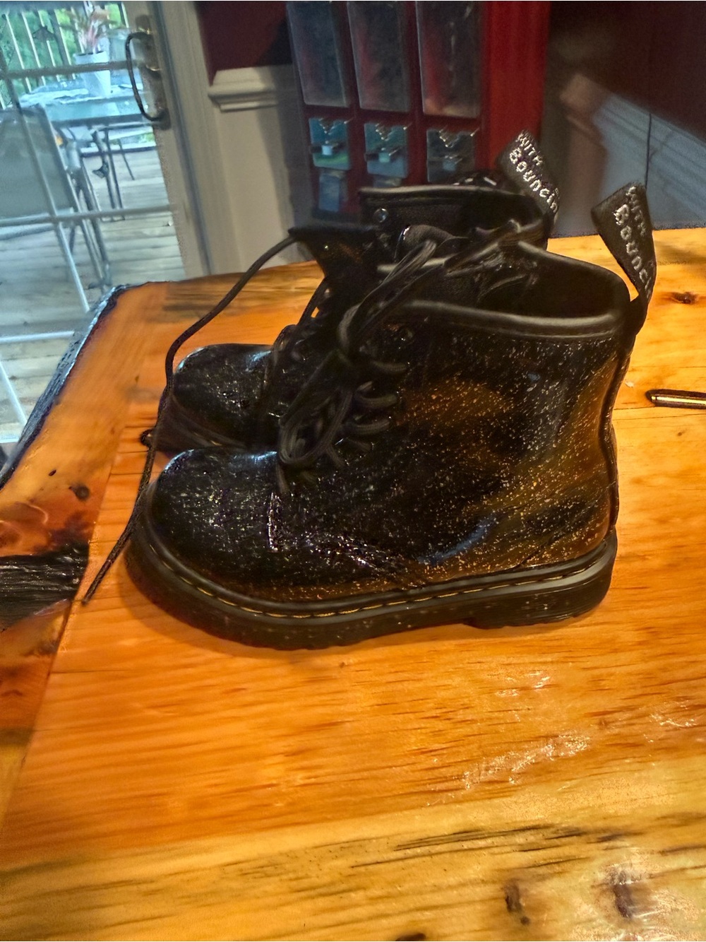 Dr. Martens Kids Black Glitter Lace-Up Ankle Boots